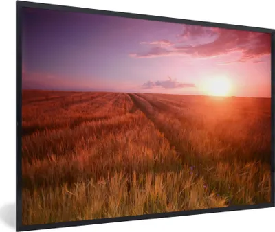 Produktbild von MuchoWow® Gerahmtes Poster Wiese - Sonne - Abend - Landschaft 90x60 cm - Poster mit Schwarzem Bilderrahmen Wandposter Rahmen Foto Bilder - Fotorahmen - Foto-Plakat