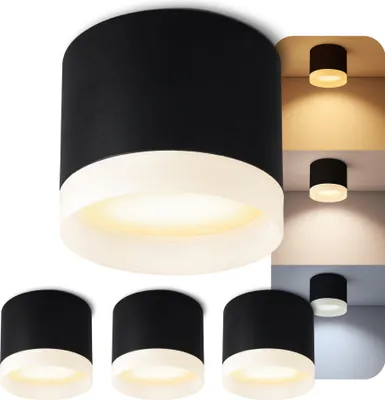 Produktbild von SSC-LUXon 4er Set VORA LED Aufbaulampe schwarz rund - LumiFLEX 3CCT Lichtfarbe warmweiß neutralweiß kaltweiß - Deckenlampe mit Leuchtrand 230V 3W