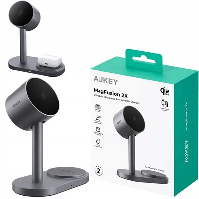 Image de Chargeur sans fil magnétique Qi 2.2 2-en-1 AUKEY MagFusion 2X 25 W