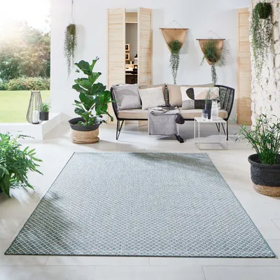 Produktbild von Steffensmeier Indoor Outdoor Teppich Öland Balkon Terrasse Küche Garten wasserfest Kunststoff, strapazierfähig , Raute Mint Beige, 120x170 cm