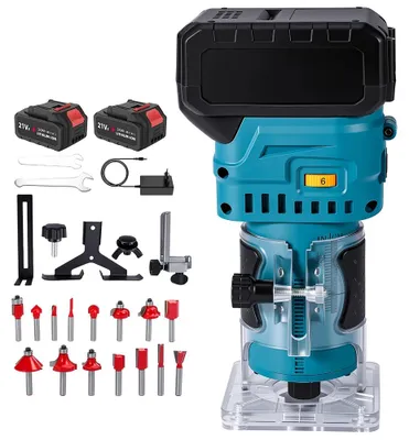 Image de Fraiseuse à colonne - Fraiseuse sans fil - Moteur sans balais - 6 vitesses - Pour le travail du bois - 2 batteries