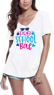 Produktbild von Damen Grafik T-Shirt V-Ausschnitt Vorschule bae – Preschool Bae – Öko-Verantwortlich Vintage Jahrgang Kurzarm Lustige Druck Geburtstag Geschenk Frau