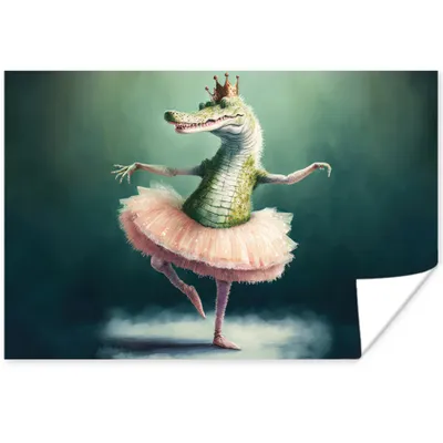 Produktbild von MuchoWow® Poster Krokodil - Krone - Gold - Ballett - Porträt 90x60 cm - Schlafzimmer