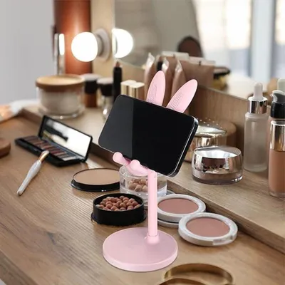 Produktbild von Handyhalterung für den Schreibtisch, niedliche, verstellbare Handyhalterung mit rutschfester Unterlage, geeignet für alle Mobiltelefone und Tablets, praktisches Zubehör fürs Homeoffice, rosa