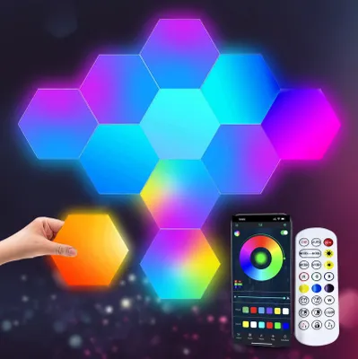 Productafbeelding van Led-lichtpanelen, zeshoekige verlichting, RGB led-wandverlichting, app en afstandsbediening