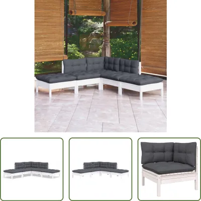Produktbild von The Living Store 5-tlg. Garten-Lounge-Set mit Kissen Weiß Kiefernholz