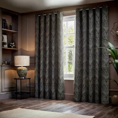 Produktbild von Paoletti - Ösenvorhänge "Gatsby", Jacquard RV3280 (168 cm x 183 cm) (Schwarz)