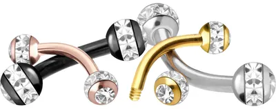 Produktbild von Bauchnabel-Piercing, Rook Piercing Chirurgenstahl Banane EPOXY-RING-KUGELN + KRISTALLE Silber Stablänge: 8mm | Stabstärke: 1,6mm