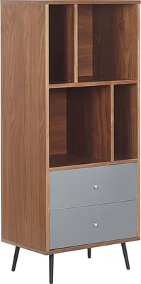 Obrázek produktu pro BELIANI Knihovna tmavý ořech se šedou MDF 139 x 60 x 40 cm se dvěma zásuvkami moderní styl obývací pokoj