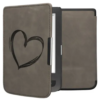Produktbild von kwmobile Schutzhülle für Pocketbook Touch Lux 3/Basic Lux/Basic Touch 2 Hülle - eReader Case aus Kunstleder mit Auto Sleep Funktion - Herz Brush mit