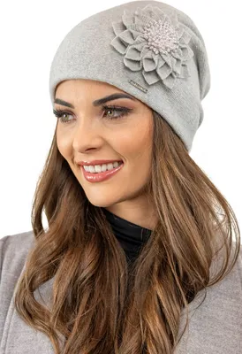 Immagine prodotto di Cappello invernale da donna Vivisence, copricapo caldo e accogliente per l'inverno e l'autunno, spesso e caldo. fiore applicato, cappello classico da donna, eu, grigio chiaro, taglia unica