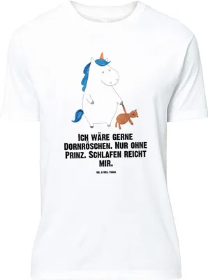 Produktbild von Mr. & Mrs. Panda Größe XL T-Shirt Einhorn Teddy - Weiß - Geschenk, Tshirt, Einhörner, Gute Nacht, schlafen, Unicorn, mit Spruch, Shirt, Bett, Single
