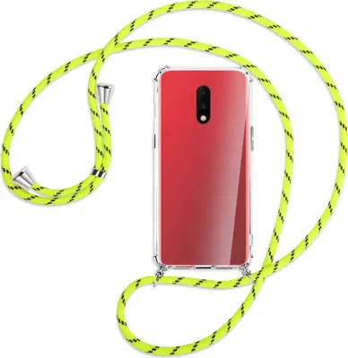 Produktbild von Handykette Backcover-Schutzhülle mit Band (Metall silberfarben) für OnePlus 7 - neongelb