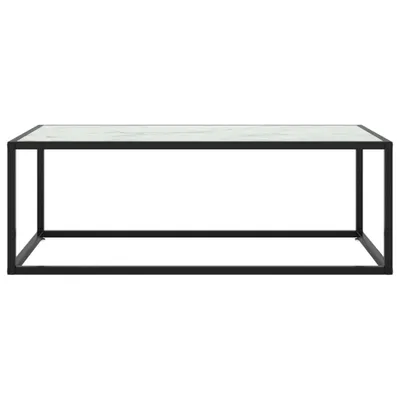 Immagine prodotto di Tavolino da Salotto Nero con Vetro Marmo Bianco 100x50x35 cm