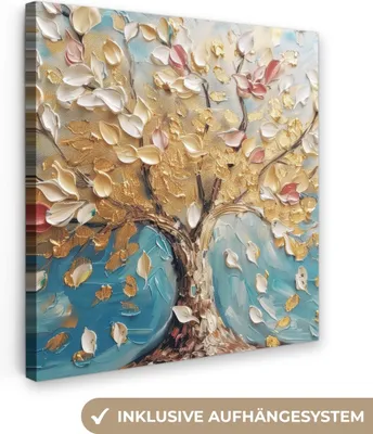 Obrázok produktu pre MuchoWow® - Plátno - Strom - Modrá - Zlatá - Abstraktné - Moderné, nástenný obraz, nástenné dekorácie obrazy obývacia izba, 50x50cm