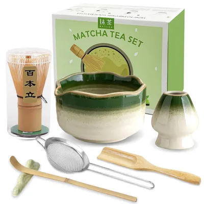 Immagine prodotto di Set da tè Matcha, 7 pezzi, con ciotola, portabattitore, setaccio, cucchiaino e supporto, colore verde