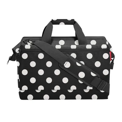 Produktbild von reisenthel Weekender Reisetasche allrounder L pocket, Dots White, 48x29x39.5 cm, 32 L, 1.18 kg, wasserabweisendes Polyester, große Bügelöffnung, gepolsterte Tragehenkel, abnehmbarer Schultergurt, Trolley-Aufsteckfunktion, 2 Außen-Reißverschlussfächer, 6 offene Innensteckfächer, stabiler Boden mit Standfüßen
