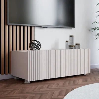 Produktbild von RAVIO TV Schrank Kolder 100 cm Kompakter RTV Schrank mit geriffelte Fronten hängend oder stehend TV-Lowboard (Kaschmir)