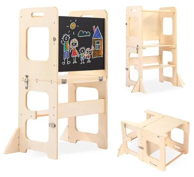 Faltbarer Montessori Lernturm, 3-in-1, Holz, ab 18 Monaten