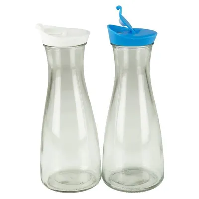 Produktbild von Glaskaraffe mit Deckel 1 Liter 2 Stück Weiß/Blau