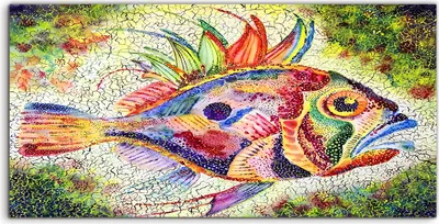 Produktbild von Coloray Acrylbild 120x60  Wandbild Acrylbilder Kunst abstrakter Fisch Aquarellfarbe