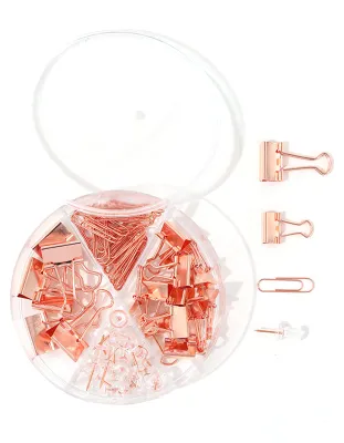 Image de Trombones, classeurs, assortiments de punaises multifonctions avec boîte pour le bureau, l'école, les documents, couleur or rose