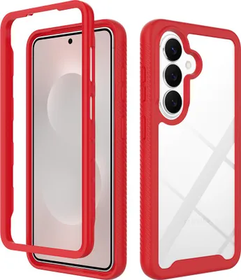 Produktbild von Galaxy S26+ Hülle, Hybrid Transparente Rückseite Robust TPU Bumper Rutschfest Stoßfest Ganzkörper Schutzhülle für Samsung Galaxy S26+ Rot