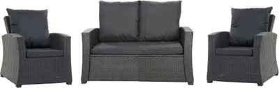 Produktbild von Gartenkissen Set für Polyrattan Schwarz – Sitzkissen 100x50 cm + 2x Rückenkissen 56x52 cm – Auflagen für 4-Sitzer Gartensofa & Gartenstuhl/Sessel