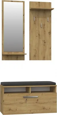 Produktbild von Flurgarderobe Mit Spiegel, Garderobe, Hellbraun, 85 cm Breite