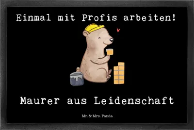 Produktbild von Mr. & Mrs. Panda Bodenvorleger Maurer Leidenschaft 50 x 75 cm - Schwarz - Geschenk, Handwerker, Türvorleger, Spruch, Lustig, Schmutzmatte, fußmatte, Fußabstreifer
