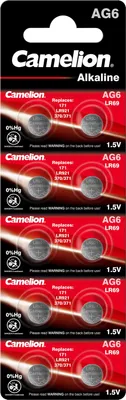 A retail package of Camelion Alkaline button cell batteries.