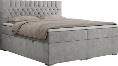 Produktbild von Boxspringbett 180x200 mit Matratze und Topper, Boxspringbett 180x200 mit Bettkasten und Kopfteil - PERA - 180x200 - Hellgrau - Struktur - H3
