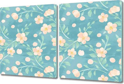 Produktbild von Glas-Herdabdeckplatte Glaskeramikkochfeld-Abdeckung Spritzschutz - 2x 40x52 cm - Zarte Pastell Blüte
