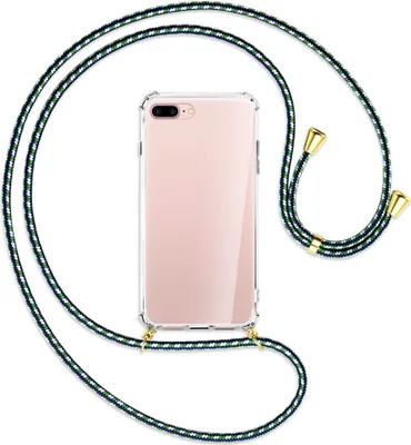 Produktbild von Handykette Backcover-Schutzhülle mit Band (Metall goldfarben) für Apple iPhone 7 Plus / 8 Plus - grün/blau/weiß