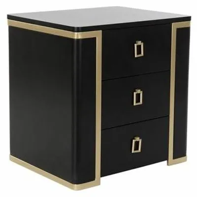 Produktbild von Unyqoos® Nachttisch aus Holz und Metall – elegantes Schwarz‑Gold Design, kompakt 50 x 40 x 50 cm, stabiler Beistelltisch fürs Schlafzimmer