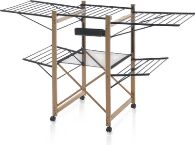 Produktbild von Meisterhome® Wäscheständer Standtrockner 30m Trockenleinenlänge, Flügelwäscheständer, Flügelwäschetrockner platzsparend, Metall, für Kleidung, Handtücher, Wäsche, für drinnen und draußen - Schwarz/Weiß, Farbe:Schwarz