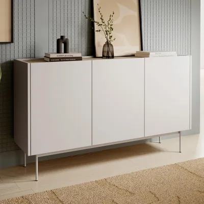 Produktbild von Moderne Kommode LUMO K3D Kaschmir Matt Eiche Linea auf Metallfüßen Schrank Sideboard Anrichte