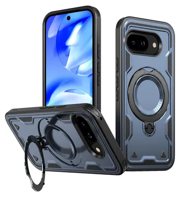 Image de Étui double couche pour Google Pixel 9A, étui de protection magnétique avec anneau et support Bleu