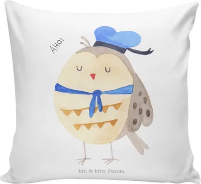 Produktbild von Mr. & Mrs. Panda couch kissen Eule Matrose - Weiß - Geschenk, zier, Freundin, Owl, Ehe, Hochzeitstag, 40x40, Dekokissen, Deko, kuschelkissen, Polsterkissen