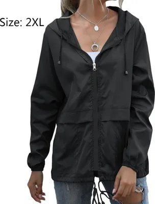 Produktbild von Damen Wasserdicht Leicht Regenjacke Atmungsaktiv Faltbar Windbreaker Softshelljacke Fahrradjacke mit Taschen, schwarz, 2XL