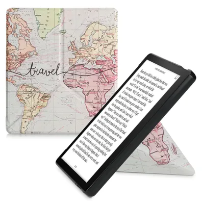 Produktbild von kwmobile Kunstleder eReader Schutzhülle für Amazon Kindle Oasis 10. Generation Hülle - Falt Cover für E-Reader in Schwarz Mehrfarbig - Travel