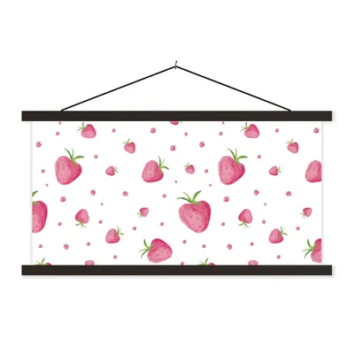 Obrázek produktu pro MuchoWow® Textilní plakát - Jahoda - Ovoce - Akvarel - 90x45cm - S černými lamelami