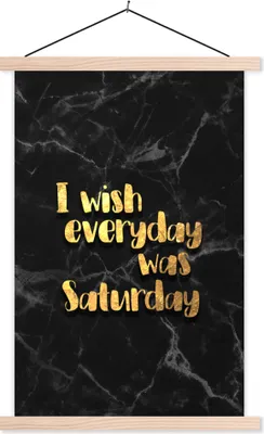 Produktbild von MuchoWow® Textilposter Zitat - Wochenende - Gold - Marmor 120x180 cm mit holzfarbenen Rahmen - Textil-Plakat