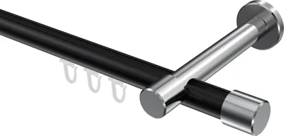 Produktbild von Interdeco Innenlaufstange / Gardinenstange mit Innenlauf Schwarz / Chrom, Typ Prestige Santo (Kappe), 20 mm Ø 1-läufig, 400 cm