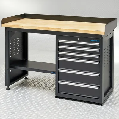 Produktbild von Werkbank PRO, Schwarz mit Bambus Arbeitsplatte - 150 cm