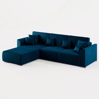 Produktbild von ECKSOFA LUMO L Links Dunkelblau Velours-Stoff mit Schlaffunktion und Bettkasten