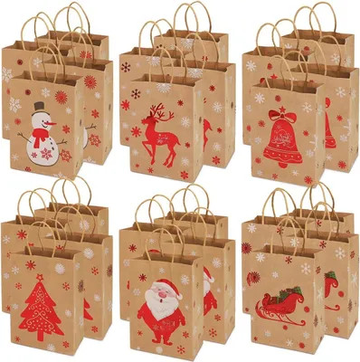 Produktbild von 24 Stš¹ck Weihnachtskraft Geschenktš¹ten Weihnachtspapiertš¹ten mit Griffen Weihnachtstš¹ten mit Weihnachtsdruck zum Verpacken von Geschenken, Partybedarf