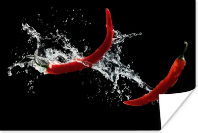 Produktbild von MuchoWow® Poster Chilischote - Stilleben - Wasser - Schwarz - Rot 180x120 cm - Fotoplakat