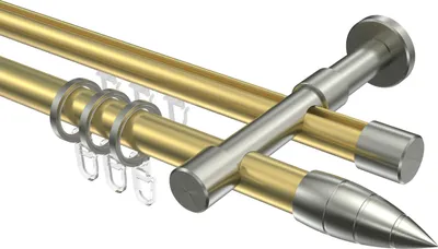 Produktbild von Interdeco Rundrohr-Innenlaufstange / Gardinenstange (Kombination) Messing-Optik / Edelstahl-Optik, Typ Prestige Samanto (Rillenpatrone), 20 mm Ø 2-läufig, 440 cm