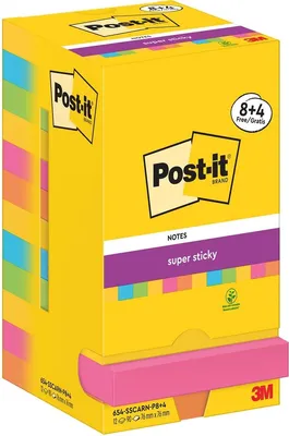 Produktbild von Post-it Haftnotiz 654-SSCARN-P8+4 76x76mm 90Bl farbig 12 St./Pack.